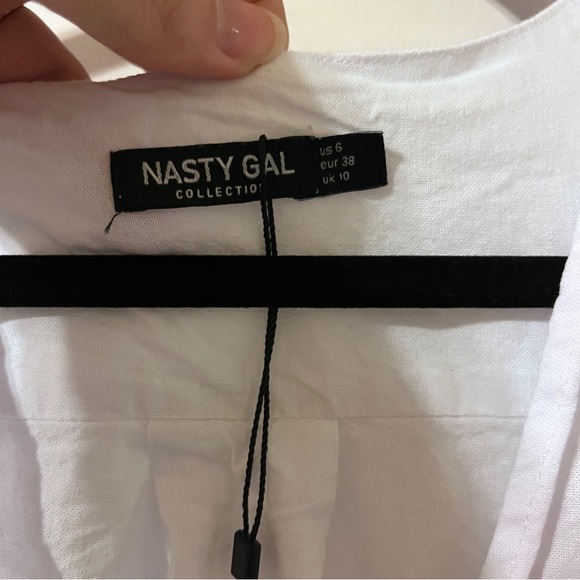 Nasty Gal White Twist Front Flutter Sleeve Crop Top Blouse Deep V Cotton Women 6 - Picture 6 of 6